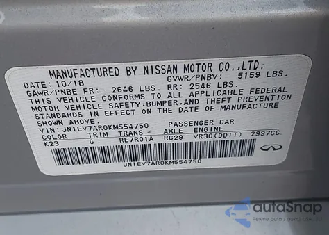 2019 Infiniti Q50 3.0T Luxe from USA, damaged, VIN JN1EV7AR0KM554750